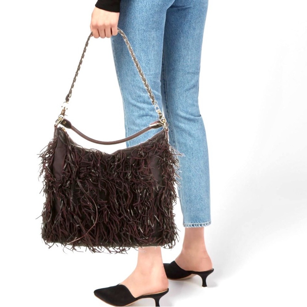MZ Wallace Carla Night Fringe Leather And Nylon Bag Plum Purple - Picture 3 of 7